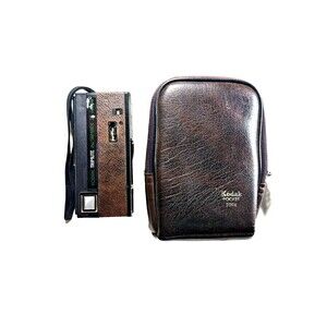 Kodak Trimlite Instamatic 28 Film Camera With Brown Leather Case Untested As Is